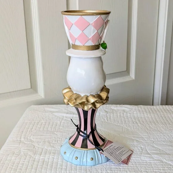 NEW-Tophat &Tails Mad Hatter Easter Bunny Pillar Candle Holder- Spring Decor 🐰 - Picture 3 of 9